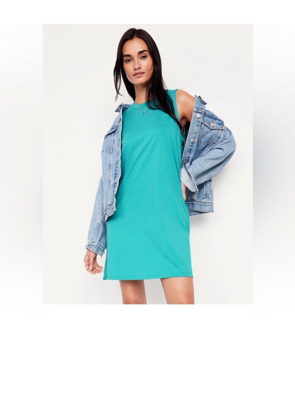 Women’s Old Navy Teal Blue Green Cotton Midi Sleeveless Tank Dress Size Large